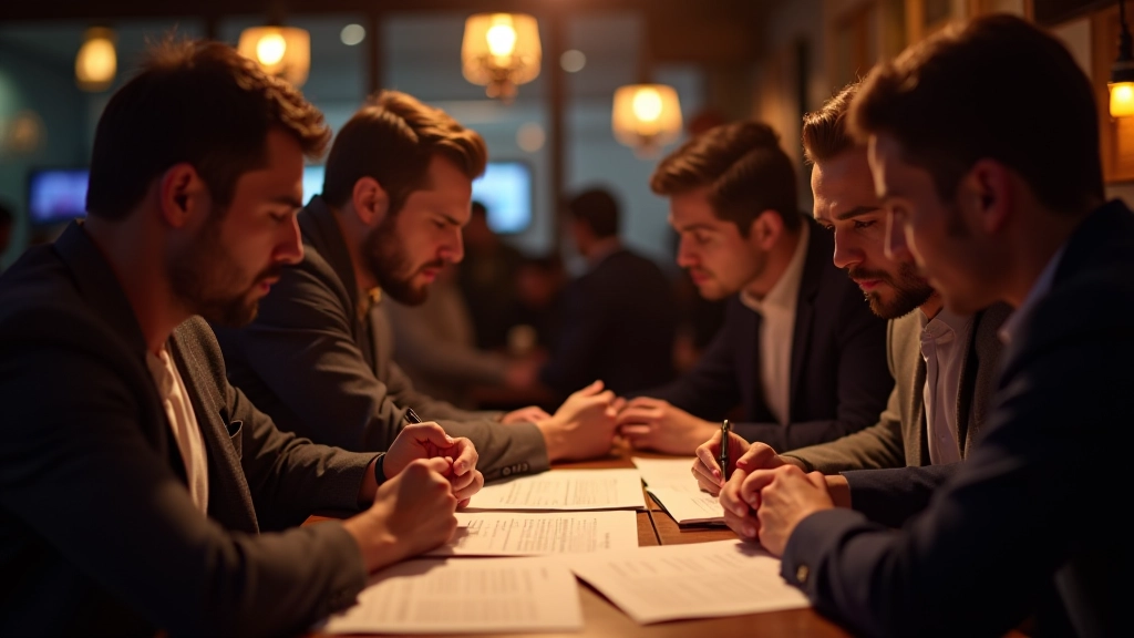 Team members engaged in focused discussion during a trivia competition